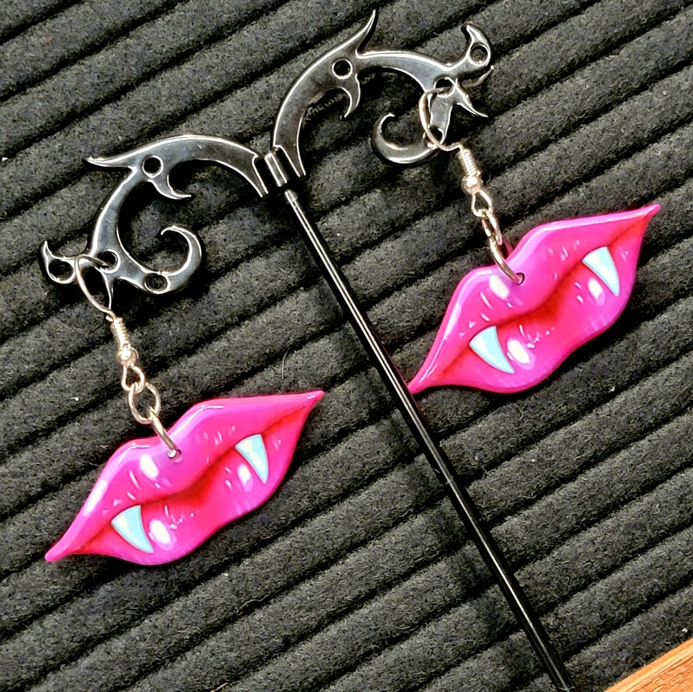 Vampire's Kiss Earrings | Vampire Lips Acrylic Alloy |Pastel Goth Bubblegum Pink